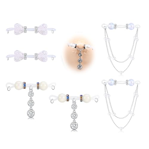 WillTen 3Pairs Fake Brustwarzenpiercing mit Silber CZ Dangles, Einstellbare Nippel Schmuck nicht Piercing Clip auf Brustwarze Ringe, Sparkling Faux Body Piercing Kleidung Zubehör für Frauen von WillTen