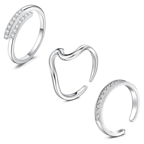 WillTen 3Pcs Silber Zehenring Edelstahl einstellbar Biegung offener Zehenring, Blume Pfeil Blatt CZ Zehe Finger Schwanz Ring Sommer Strand Fußschmuck Set für Frauen Männer von WillTen