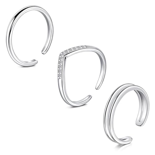 WillTen 3Pcs Silber Zehenring Edelstahl einstellbar Biegung offener Zehenring, Blume Pfeil Blatt CZ Zehe Finger Schwanz Ring Sommer Strand Fußschmuck Set für Frauen Männer von WillTen