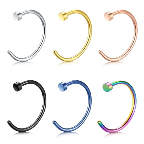 WillTen 6PCS Nasenpiercing Ring Hoop Chirurgenstahl, 16G 12mm C Form Septum Piercing, Nasenring Piercing Set für Frauen Mädchen von WillTen