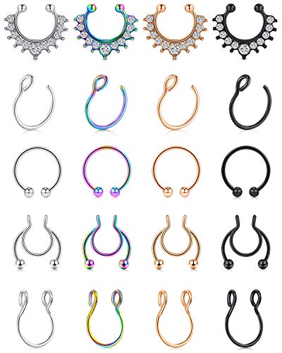 WillTen Fake Septum Chirurgenstahl Fake Nasenpiercing Damen Septum Fakes Piercing Lippe Septum Ring Fake Non Piercing Schmuck Gemischte Farbe 20Stück von WillTen