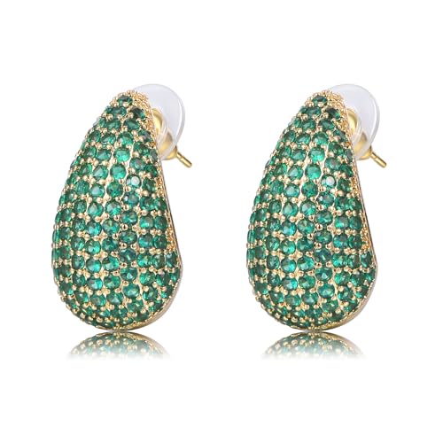 WillTen Goldene Ohrringe Damen, Dupes Ohrringe mit Grün Kubischen Zirkonia, Ohrringe Gold Hoop Earrings Wassertropfen Tropfen Ohrringe Teardrop Earrings für Frauen von WillTen
