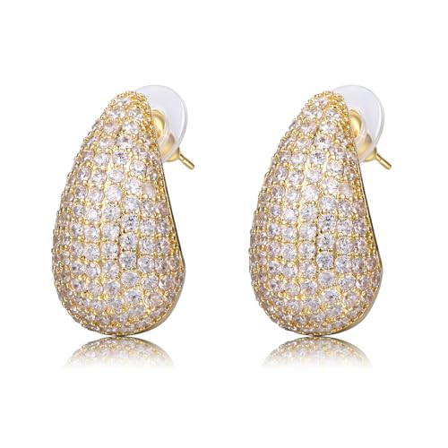 WillTen Goldene Ohrringe Damen, Dupes mit Kubischen Zirkonia, Gold Hoop Earrings Wassertropfen Tropfen Teardrop für Frauen von WillTen