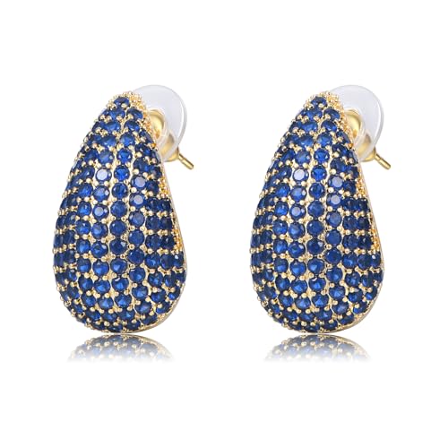 WillTen Goldene Ohrringe Damen, Dupes Ohrringe mit Marineblau Kubischen Zirkonia, Ohrringe Gold Hoop Earrings Wassertropfen Tropfen Ohrringe Teardrop Earrings für Frauen von WillTen
