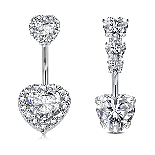 WillTen Silber Bauchnabelpiercing Herz Diamant Klar CZ 14G Nabelpiercing Chirurgenstahl Piercing Bauchnabel Damen 10MM Bauchpiercing Bananabells von WillTen