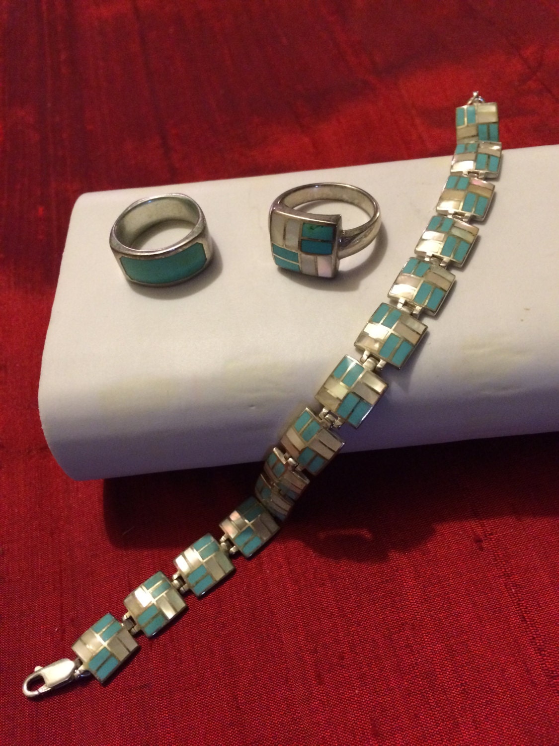 925 Silber Schmuck Set, Türkis, Perlmutt, Armband, 2 Ringe 925 Silber Schmuck Set, Türkis, Perlmutt, Armband, 2 Ringe von WillYouAddToTheStory