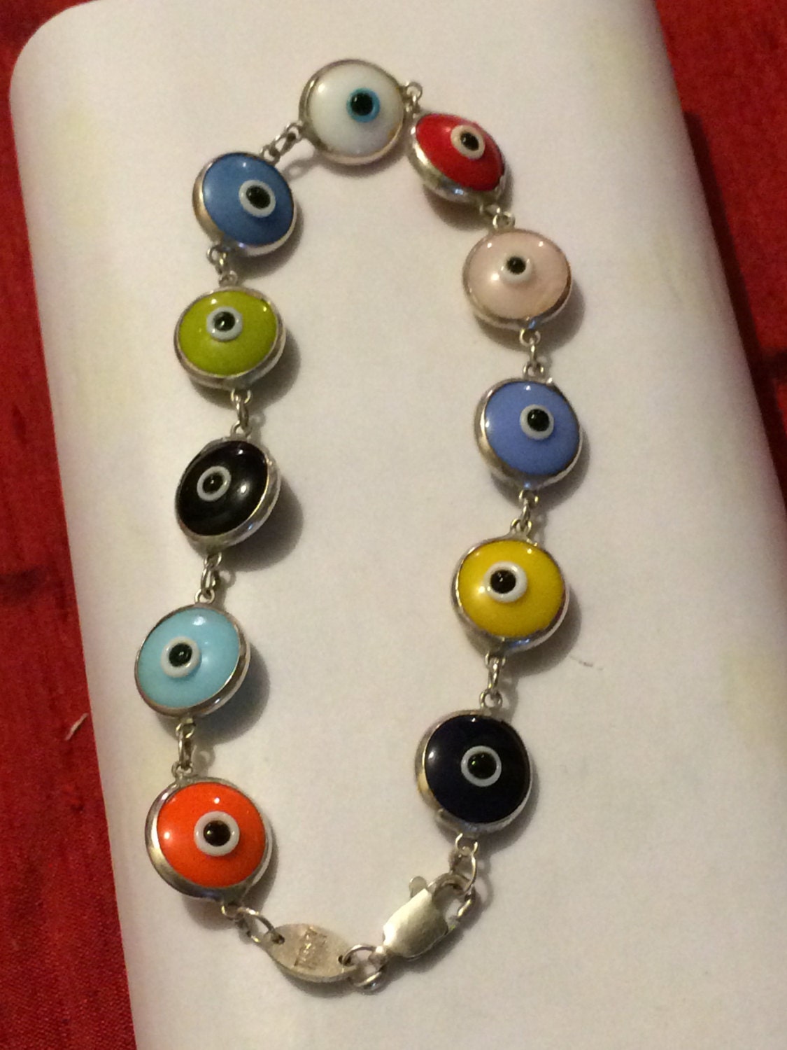 Mehrfarbige "Böse Augen" Armband, 925 Silber. 7, 6" Lang Mehrfarbige "Böse Augen" Armband, 925 Silber. 7, 6" Lang von WillYouAddToTheStory