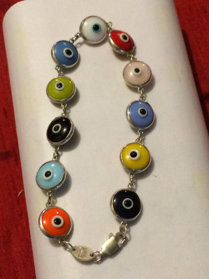 Mehrfarbige "Böse Augen" Armband, 925 Silber. 7, 6" Lang Mehrfarbige "Böse Augen" Armband, 925 Silber. 7, 6" Lang von WillYouAddToTheStory