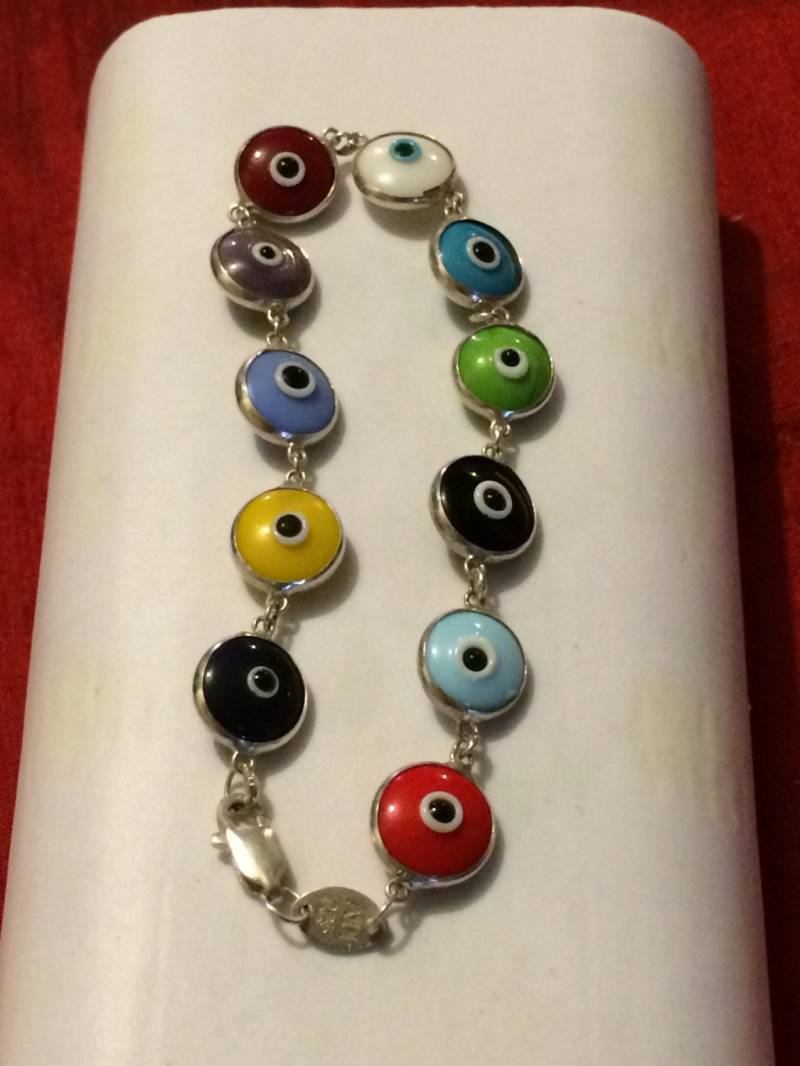 Multi Farbige "Böse Augen" Armband, 925 Silber, Aus Truthahn Multi Farbige "Böse Augen" Armband, 925 Silber, Aus Truthahn von WillYouAddToTheStory