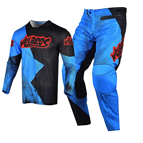 Willbros Jersey Hose Combo Motocross Getriebesatz Offroad Radsport Herren Dreckiges Fahrrad Anzug Blau (Jersey Adult L/Hoses W34) von Willbros