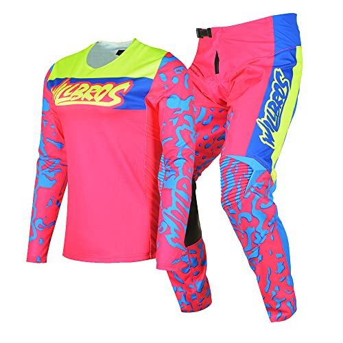 Willbros Jersey Hose Kombination für Frauen Radfahren Rennen Offroad Motocross Dreckiges Fahrrad Fahrrad Erwachsene Blau Rosa (Jersey S/Hose 30) von Willbros