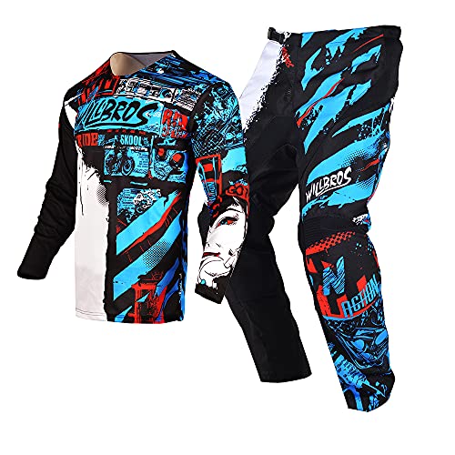 Willbros Jugend Jersey Hose Combo Kinder MX Motocross Getriebesatz Kinder Rennanzug Offroad MTB ATV Motorrad Jungen Mädchen Blau YXL von Willbros