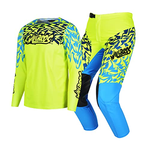 Willbros Jugend Jersey Hose Kombination Kinder MX Motocross Ausrüstungsset Rennbekleidung Off-Road Dreckiges Fahrrad ATV Motorrad Mädchen Grün Blau YXXL von Willbros