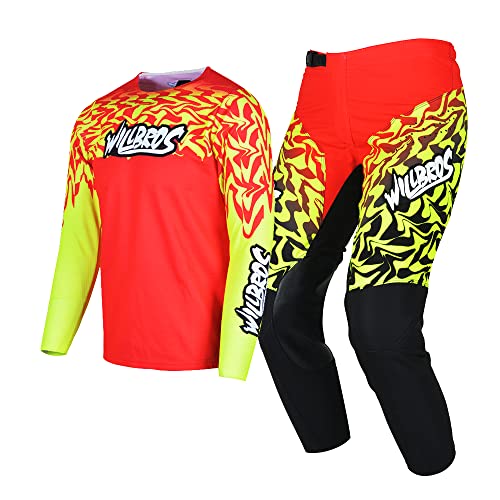 Willbros Jugend Jersey Hose Kombination Kinder MX Motocross Ausrüstungsset Rennbekleidung Off-road MTB ATV Motorrad Mädchen Rot YM von Willbros