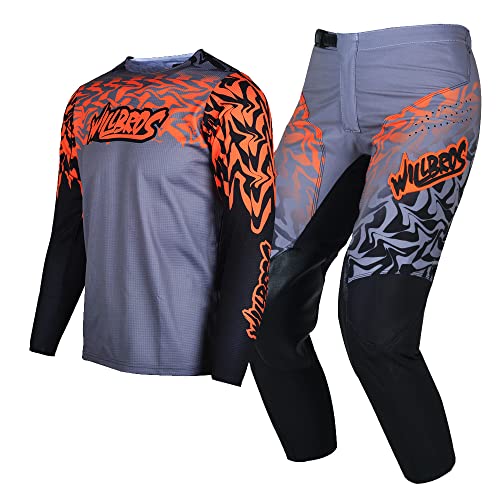Willbros Jugend Jersey Hose Kombination Kinder MX Motocross Ausrüstungsset Rennbekleidung Off-Road MTB ATV Motorrad Mädchen Schwarz Orange YXXL von Willbros