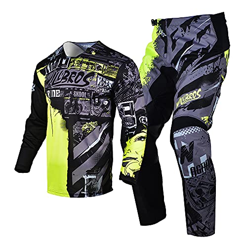 Willbros Jugend Motocross Getriebesatz MX Jersey Pant Combo Kinder Rennanzug Off-road Motorrad Jungen Mädchen Grün YM von Willbros