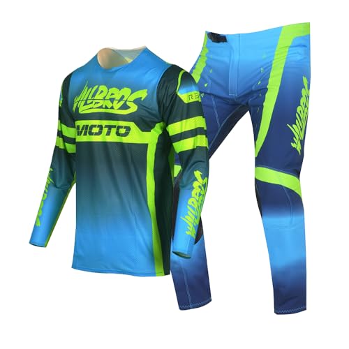 Willbros Jugend Motocross Hose und Jersey Kombination für Kinder MX Fahrrad Off-road Enduro MTB Jungen Mädchen Gear Set Blau Grün YXXL von Willbros