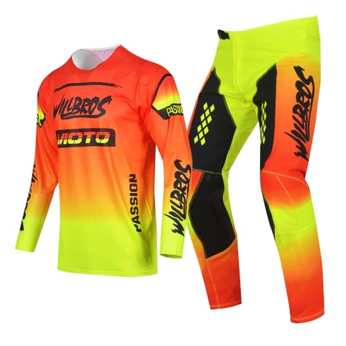 Willbros Jugend Motocross Hose und Jersey Kombination für Kinder MX Fahrrad Off-road Enduro MTB Jungen Mädchen Gear Set Orange Gelb YM von Willbros