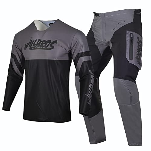 Willbros Kombination aus Motocross Trikot und Hose Herren Offroad Dreckiges Fahrrad MX Ausrüstungsset Reiten Schutzanzug Schwarz Grau (Jersey XL Pants 36) von Willbros