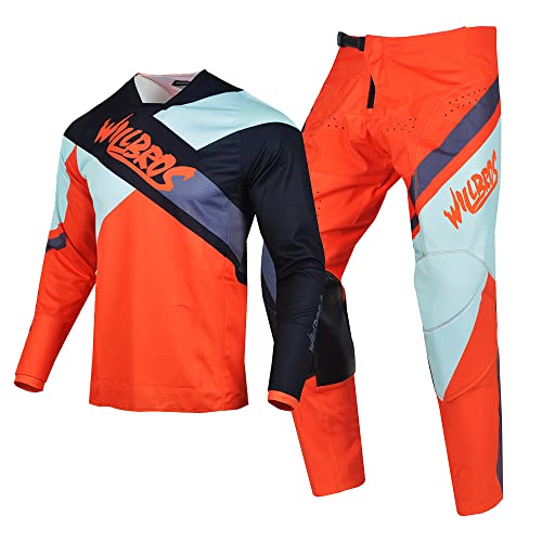 Willbros MX Getriebe Set Motocross Jersey Hose Combo Herren Dirt Bike Frauen Rennbekleidung Reiten Erwachsener Weiß Orange (Jersey L Pants 34) von Willbros