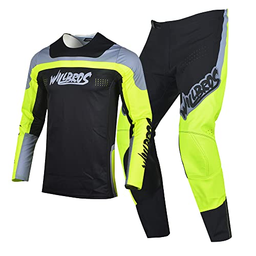 Willbros Männer Motocross Jersey Hose Combo Dirt Bike Offroad MX Set Rennsport Erwachsener Schwarz Grün (Jersey XXXL Pants 40) von Willbros