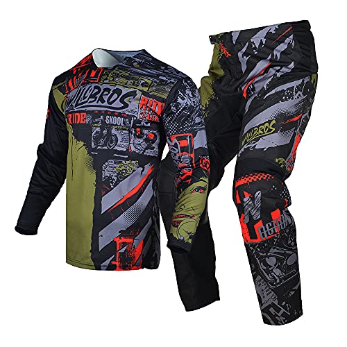 Willbros Motocross Getriebesatz Jersey Hose Combo Dirt Bike Offroad MX Reiten Radfahren Schwarz Braun (Jersey Erwachsene M/Pants W32) von Willbros