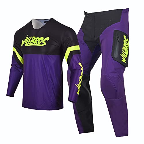 Willbros Motocross Jersey Hose Combo Erwachsene Dreckiges Fahrrad Offroad MX Ausrüstungsset Reiten Passen Schwarz Lila (Jersey L Pants 34) von Willbros