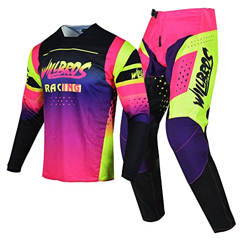 Willbros Motocross Jersey Hose Combo Frauen MX Ausrüstungsset Dreckiges Fahrrad Offroad Reiten Schutzanzug Schwarz Rosa Gelb (Jersey L Pants 34) von Willbros