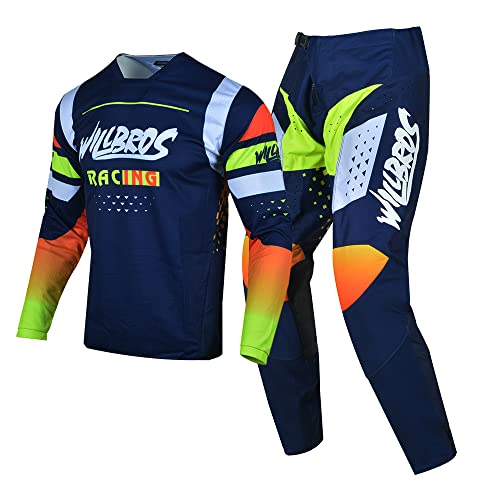 Willbros Motocross Jersey Hose Combo Herren Dreckiges Fahrrad Zahnradsatz MX Offroad Reiten Erwachsene Rennbekleidung Blau Weiß Gelb (Jersey M Pants 32) von Willbros