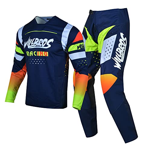 Willbros Motocross Jersey Hose Combo Herren Dreckiges Fahrrad Zahnradsatz MX Offroad Reiten Erwachsene Rennbekleidung Blau Weiß Gelb (Jersey S Pants 30) von Willbros