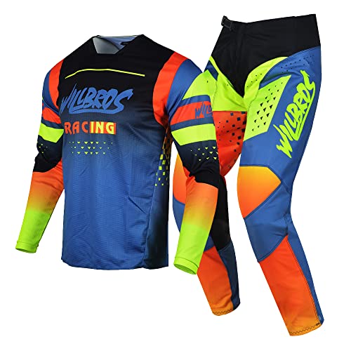 Willbros Motocross Jersey Hose Combo Herren Erwachsene MX Ausrüstungsset Dreckiges Fahrrad Offroad Rennbekleidung Frauen Blau Orange Gelb (Jersey M Pants 32) von Willbros