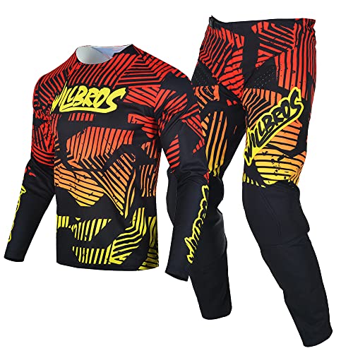 Willbros Motocross Jersey Hose Combo Herren Erwachsene MX Ausrüstungsset Offroad Enduro Dreckiges Fahrrad Anzug Damen Reiten Rennbekleidung Schwarz Rot Gelb (Jersey XL Hose 36) von Willbros