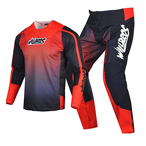 Willbros Motocross Jersey Hose Combo Herren Frauen Dirt Bike MX Getriebe Set Offroad Reiten Erwachsener Rennbekleidung Schwarz Rot (Jersey S Hosen 30) von Willbros