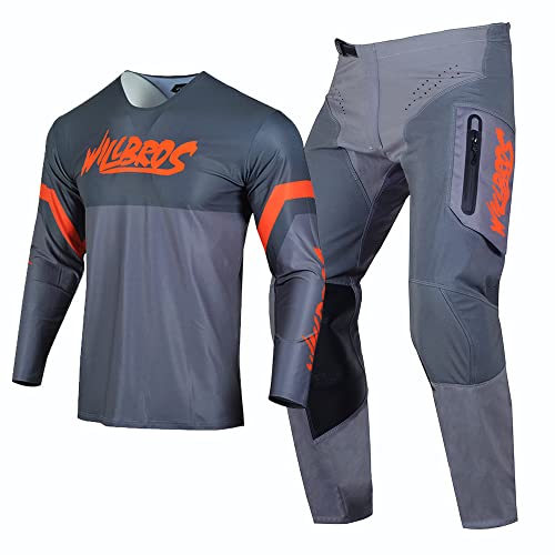 Willbros Motocross Jersey Hose Combo Herren MX Ausrüstungsset Offroad Rennbekleidung Dreckiges Fahrrad Frauen Rennen Orange Grau (Jersey XL Pants 36) von Willbros