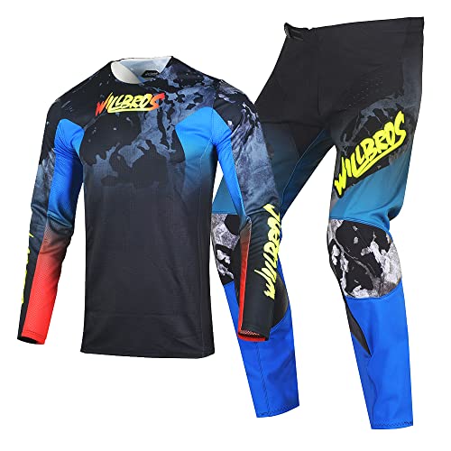 Willbros Motocross Jersey Hose Combo MX Anzug Offroad Dirt Bike Bergab Rennen Männer MTB BMX Erwachsener Schwarz Blau Rot (Jersey L Pants 34) von Willbros