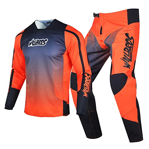 Willbros Motocross Jersey Hose Combo Offroad Dirt Bike Reiten MX Getriebe Set Protective Anzug Rennbekleidung Schwarz Orange (Jersey L Hosen 34) von Willbros