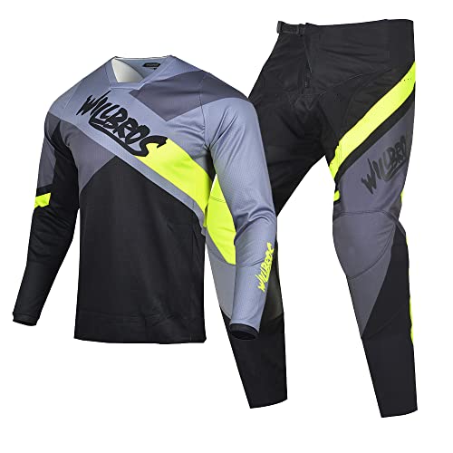 Willbros Motocross Jersey Hose Combo Rennbekleidung Dirt Bike Reiten MX Getriebe Set Protective Anzug Rennen Grau Gelb (Jersey L Pants 34) von Willbros