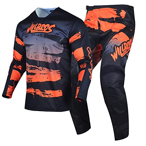 Willbros Motocross Jersey Hose Kombination Herren MX Reitausrüstungsset Offroad Dreckiges Fahrrad Rennbekleidung Radfahren ATV BMX Unisex Erwachsene Schwarz Orange (Jersey S Hose 30) von Willbros