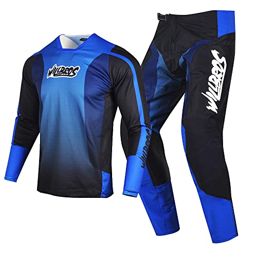 Willbros Motocross Jersey and Hosen Combo Erwachsener Offroad Reiten Anzug MX Getriebe Set Dirt Bike Schwarz Blau (Jersey M Hosen 32) von Willbros