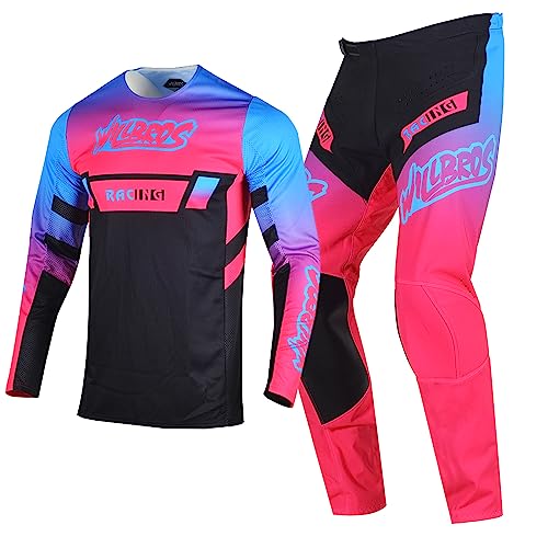 Willbros Motocross Jersey und Hose Set Anzug Offroad MX Enduro MTB Motorrad Mountainbike Fahrrad Rennen Frauen Rosa (Jersey S Pants 30) von Willbros