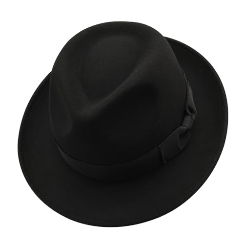 Pork Pie Herren Hut Damen Fedora Filzhut 100% Wolle Schwarz Trilby Hut von Willheoy