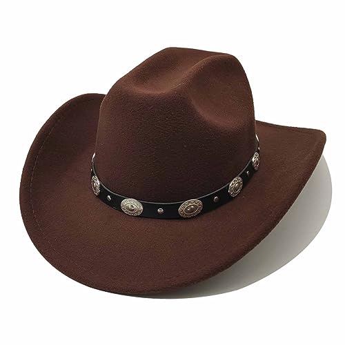 Willheoy Unisex Cowboyhut Schwarz Herren Cowgirl Kostüm Damen mit Band Werternhut Cowboyhut Fasching (B-Braun) von Willheoy