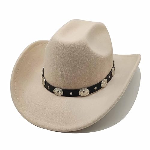 Willheoy Unisex Cowboyhut Schwarz Herren Cowgirl Kostüm Damen mit Band Werternhut Cowboyhut Fasching (B-Beige) von Willheoy