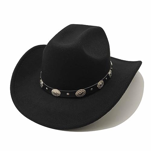 Willheoy Unisex Cowboyhut Schwarz Herren Cowgirl Kostüm Damen mit Band Werternhut Cowboyhut Fasching (B-Schwarz) von Willheoy