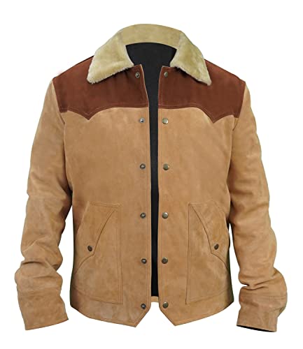 John Dutton Herren-Weste, lässig, TV-Serie, Kevin Costner, Bomber-Oberbekleidungs-Kollektion, Kevin Costner Veloursleder, Beige und Braun, S von William Jacket