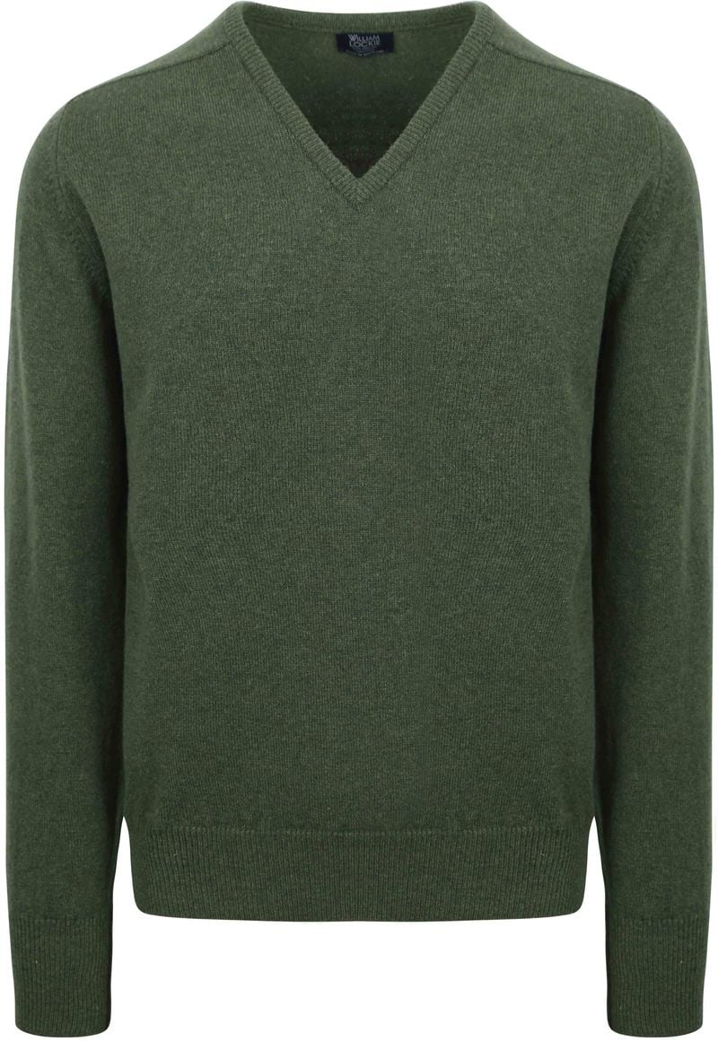 William Lockie V-Auschnitt Pullover Lammwolle Grün - Größe L von William Lockie