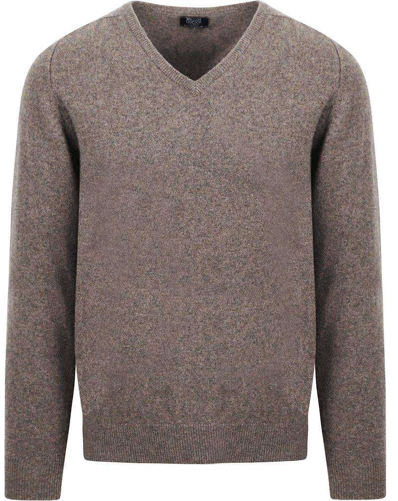 William Lockie V-Auschnitt Pullover Lammwolle Braun-Grau - Größe L von William Lockie