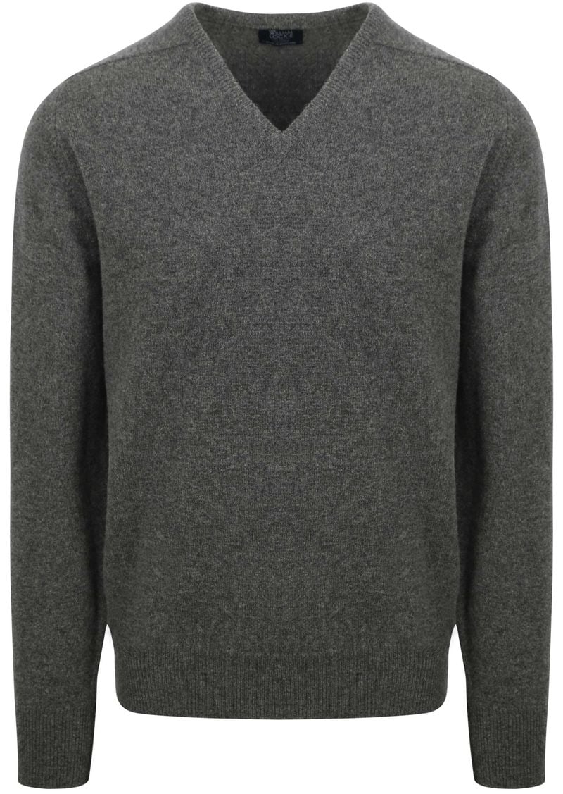 William Lockie V-Auschnitt Pullover Lammwolle Grau - Größe M von William Lockie