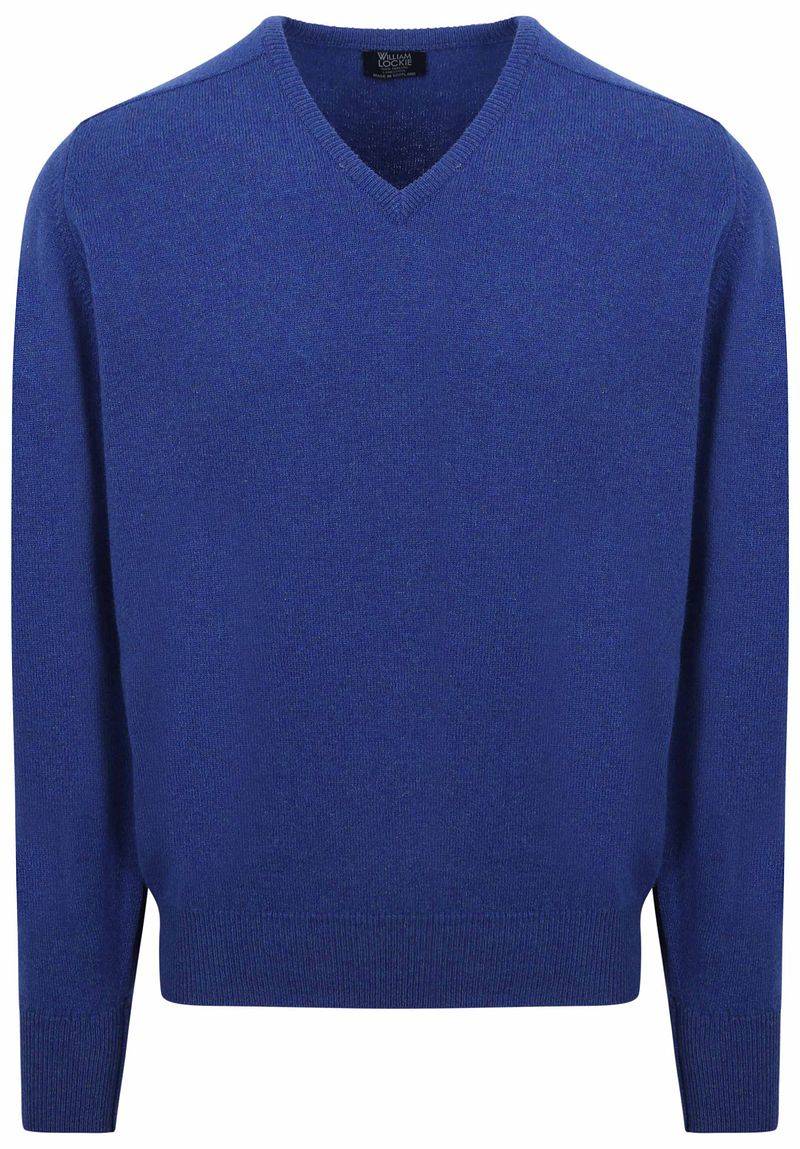 William Lockie V-Auschnitt Pullover Lammwolle Royal Blue - Größe M von William Lockie