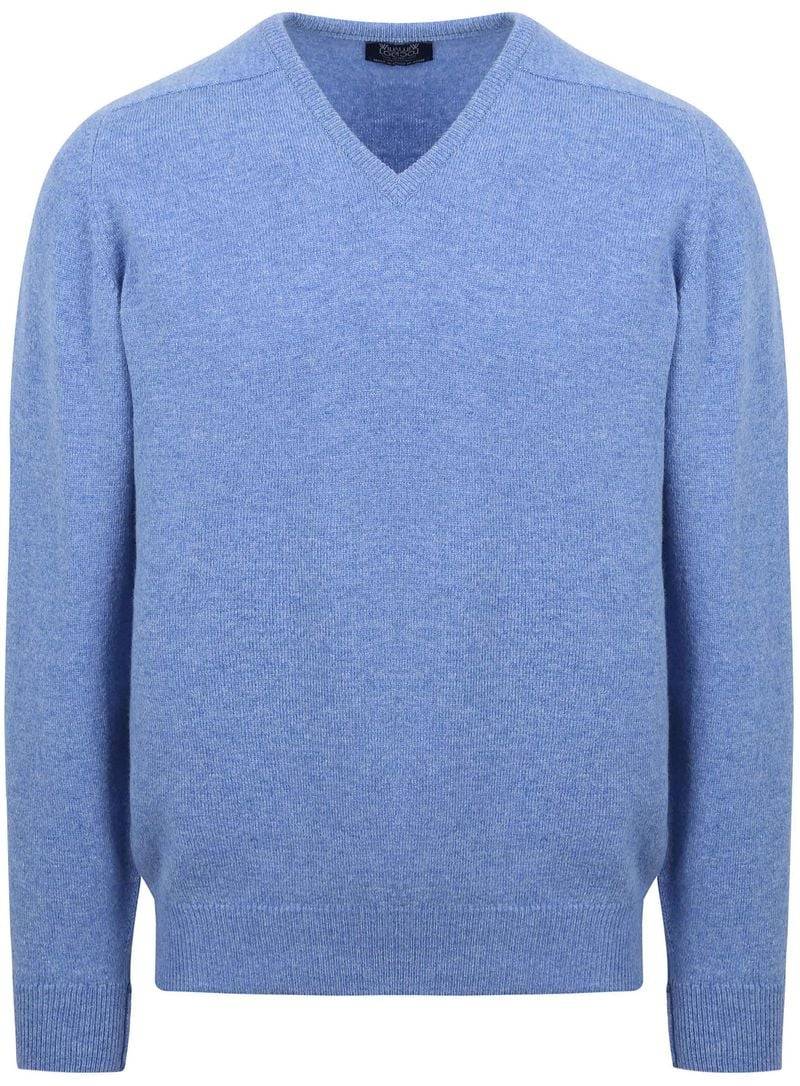 William Lockie V-Auschnitt Pullover Lammwolle Surf Mid Blue - Größe XXL von William Lockie